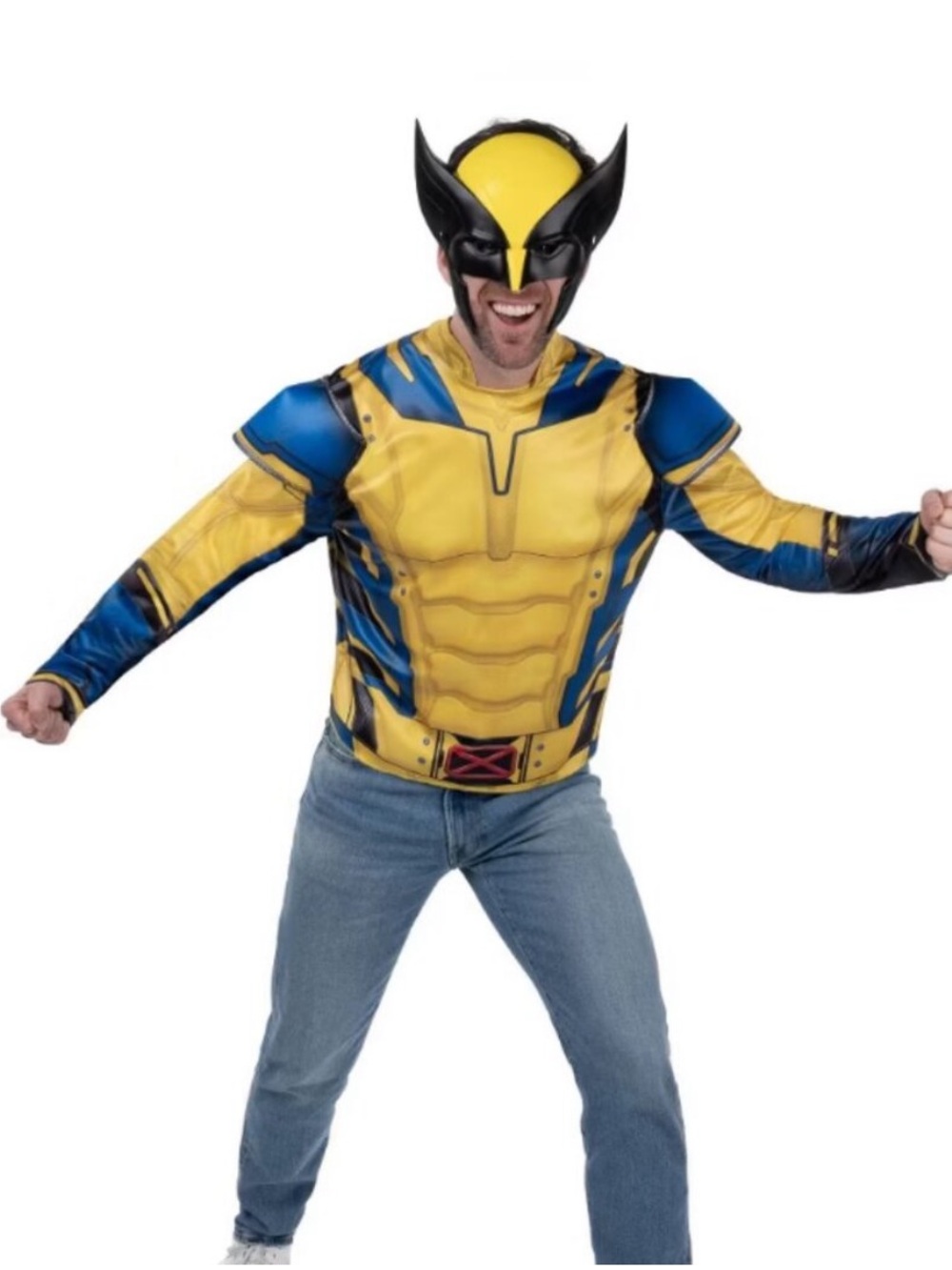 Marvel Wolverine Adult Costume Top & Mask NEW L/XL Halloween cosplay yellow blue
